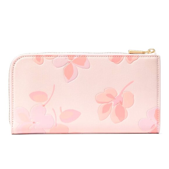 New Kate Spade Devin Spring Pansies Zip-around Continental Wallet Blush Cloud - Picture 2 of 4